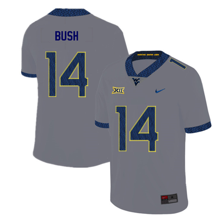 2019 Men #14 Tevin Bush West Virginia Mountaineers College Football Jerseys Sale-Gray - Click Image to Close
